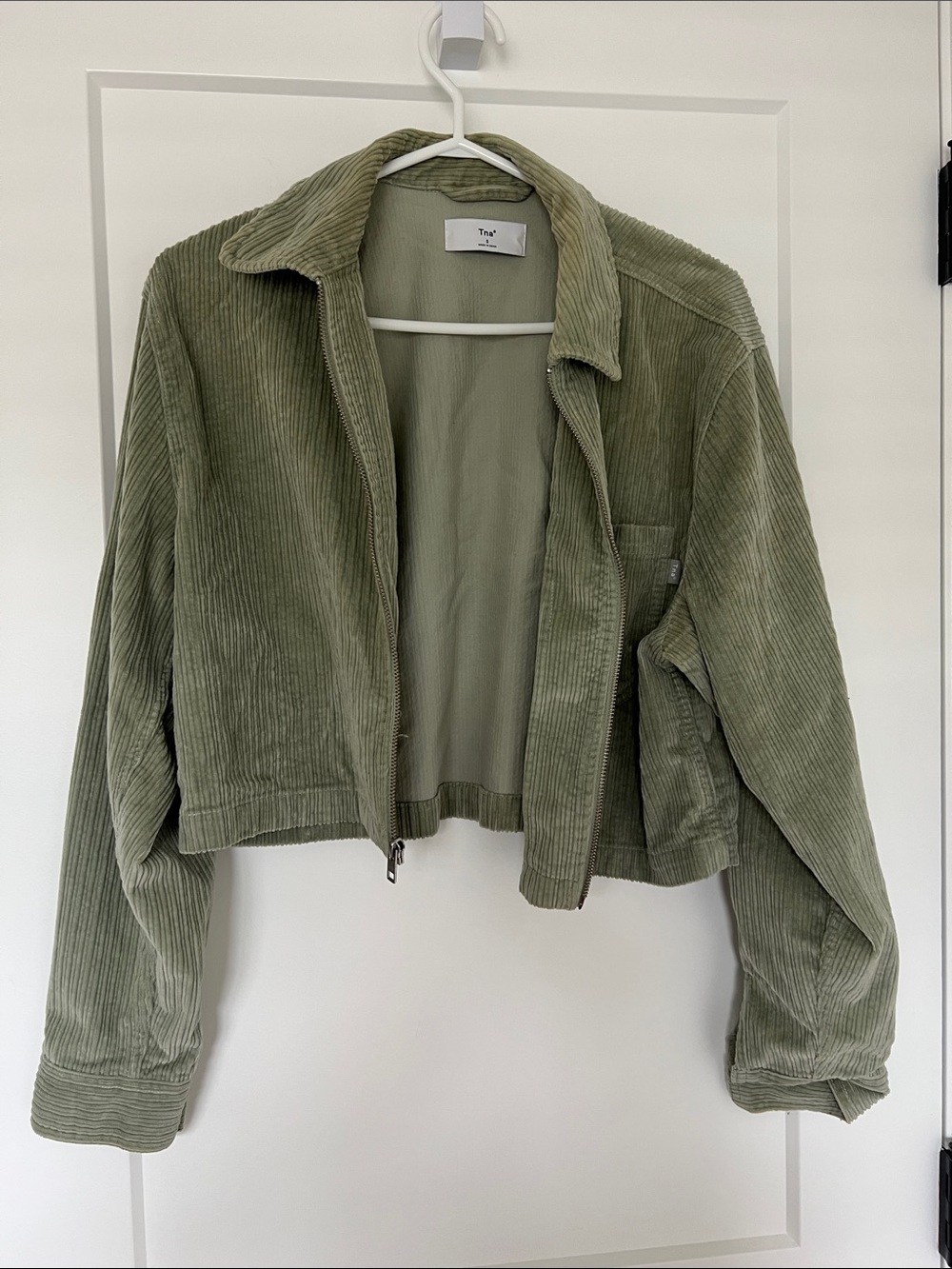 TNA Cropped Corduroy Jacket in Olive